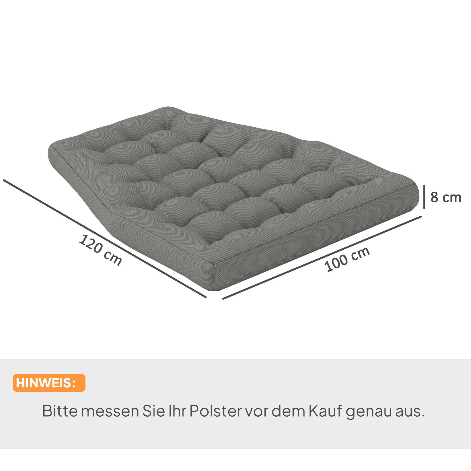 Outsunny Sitzkissen grau Schaumstoff B/H/L: ca. 100x8x120 cm Sitzkissen - grau (120,00/100,00/8,00cm) - Outsunny