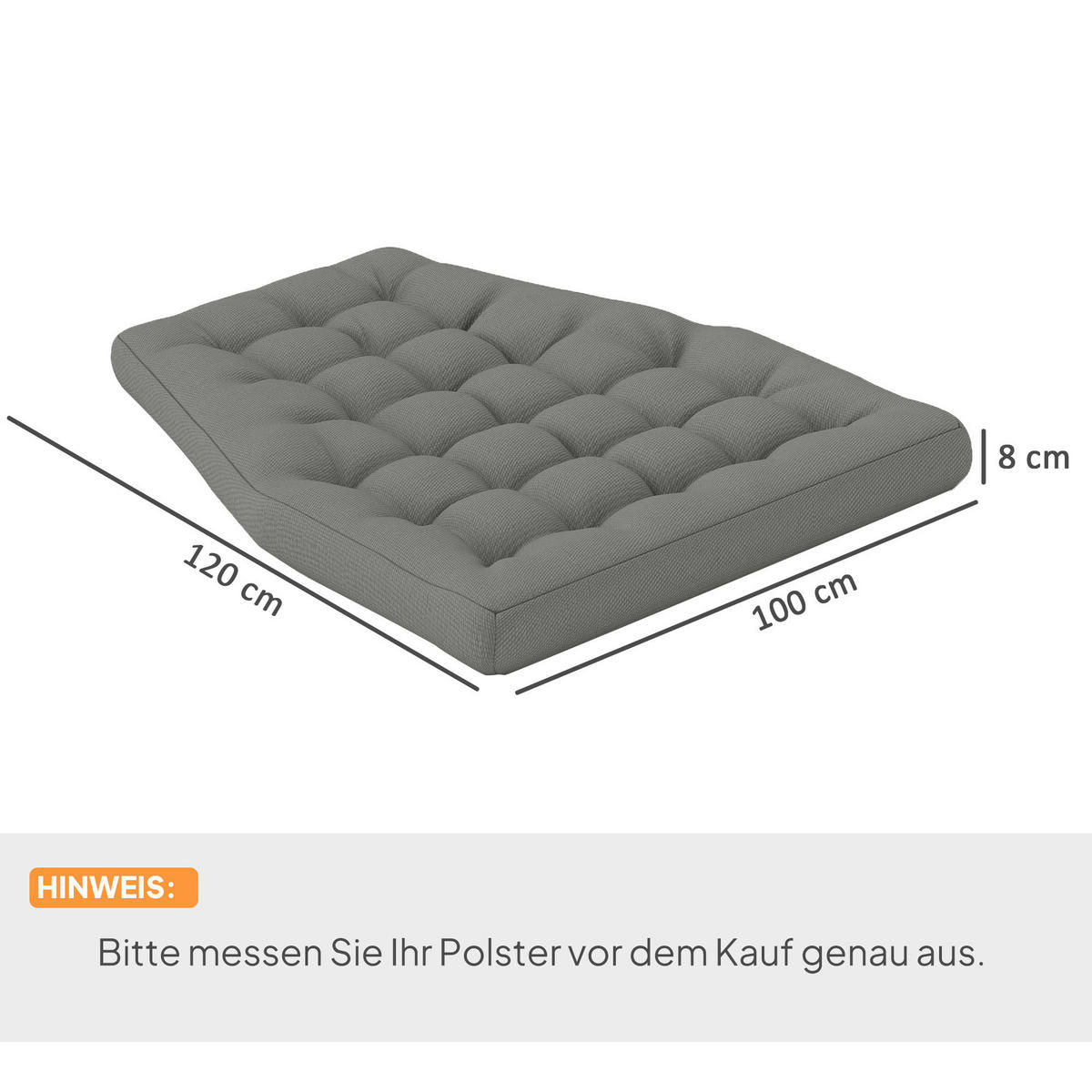 Outsunny Sitzkissen grau Schaumstoff B/H/L: ca. 100x8x120 cm Sitzkissen - grau (120,00/100,00/8,00cm) - Outsunny