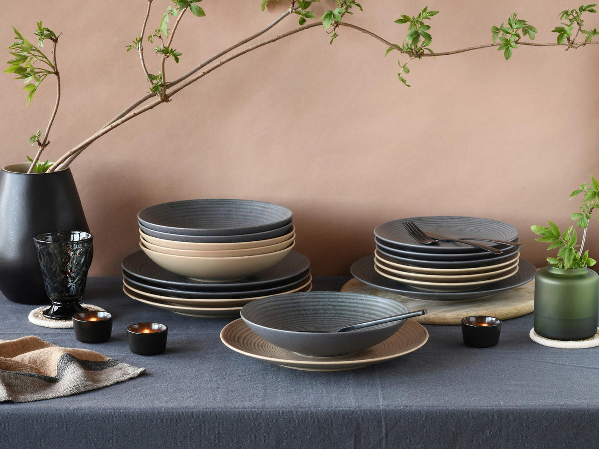 CreaTable Teller-Set Catania sand Steinzeug Catania - sand/grau - CreaTable