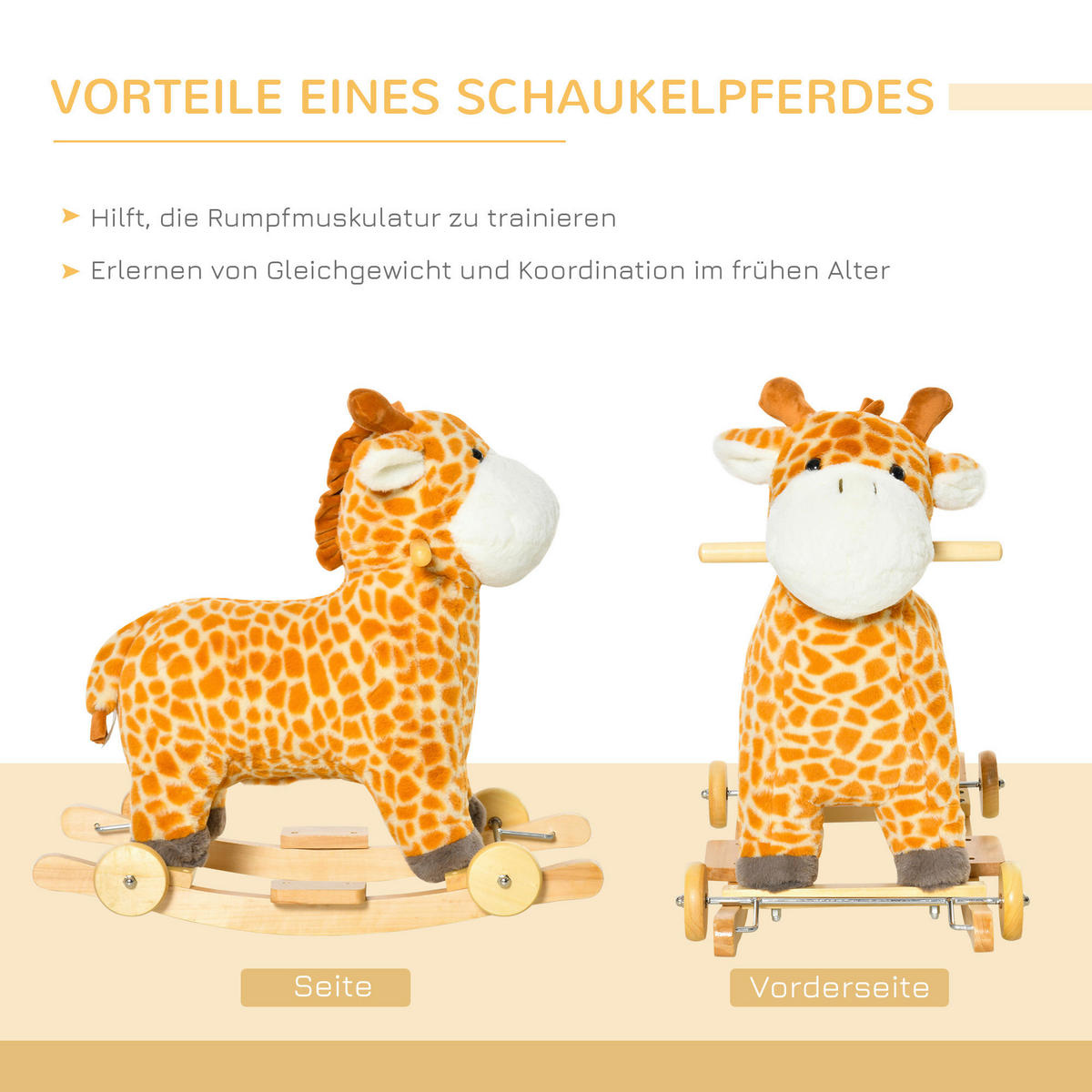 HOMCOM Schaukeltier B/H/L: ca. 38x63x63 cm Schaukeltier - gelb (63,00/38,00/63,00cm) - HOMCOM