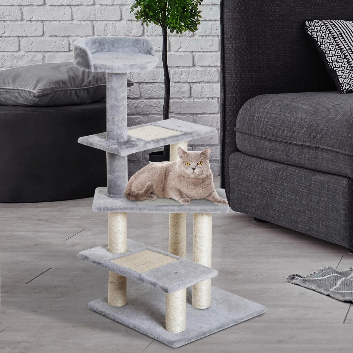 PawHut Kletterbaum beige Spanplatte B/H/L: ca. 48x101x48 cm Kletterbaum - beige/grau (48,00/48,00/101,00cm) - PawHut