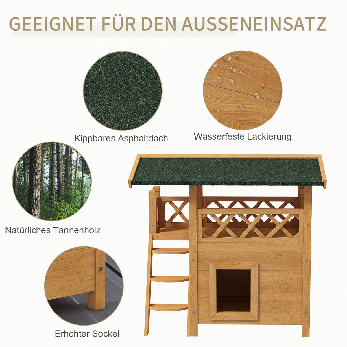 PawHut Katzen-Zubehör grün Edelstahl B/H/L: ca. 50x77x73 cm Katzenhaus - natur/grün (73,00/50,00/77,00cm) - PawHut