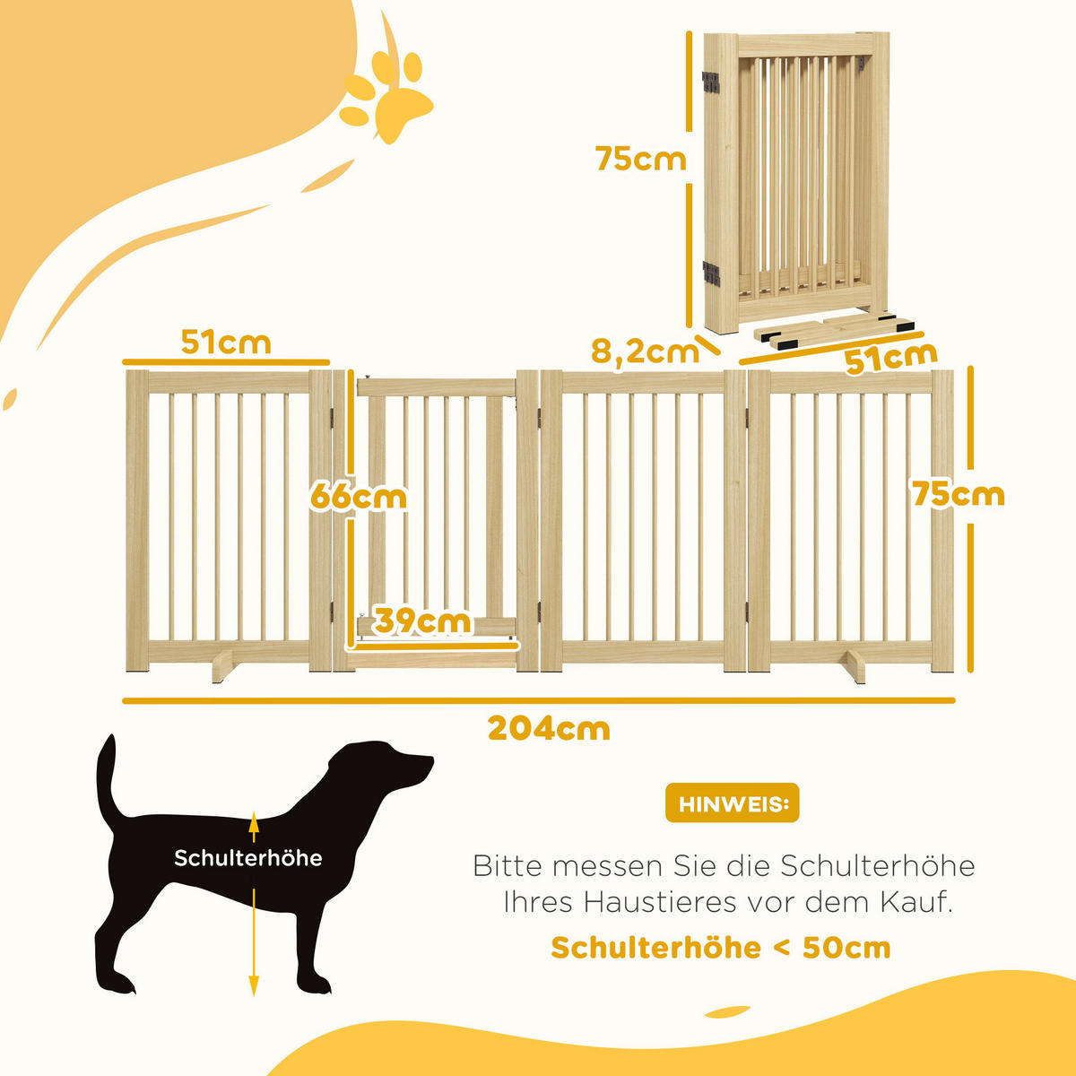 PawHut Schutzgitter natur Kiefer B/H/L: ca. 36x75x204 cm Schutzgitter - natur (204,00/36,00/75,00cm) - PawHut