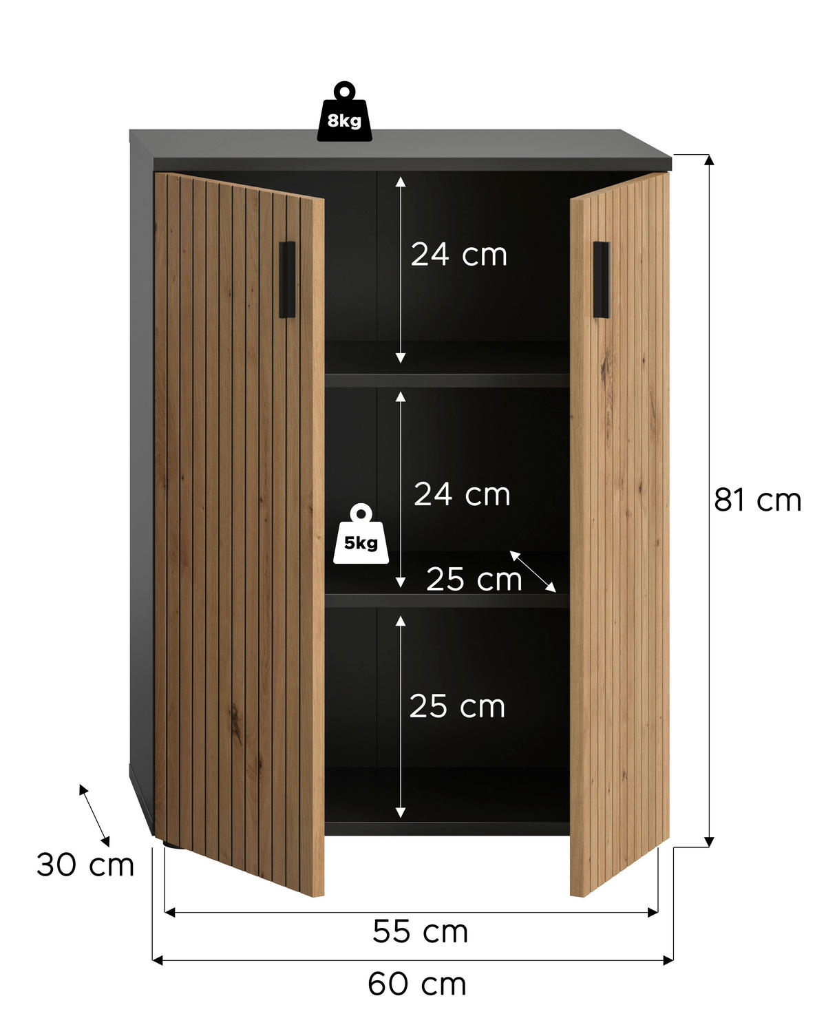 Badhochschrank Mone Basalt Nachbildung Artisan Oak Nachbildung B/H/T: ca. 60x81x30 cm Mone - Basalt (60,00/81,00/30,00cm) - xonox.home