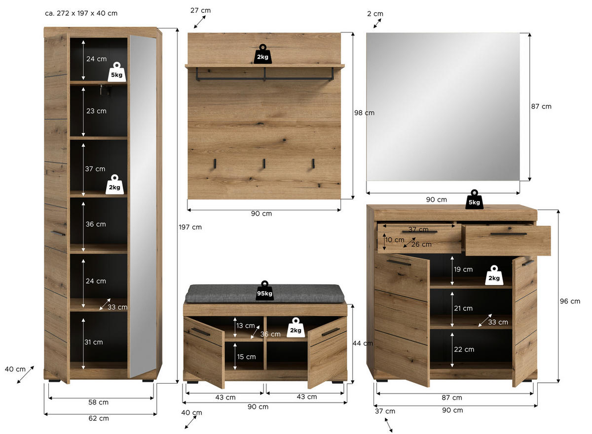 Garderobe SCOUT Evoke Oak Nachbildung B/H/T: ca. 272x197x40 cm SCOUT - (272,00/197,00/40,00cm) - xonox.home