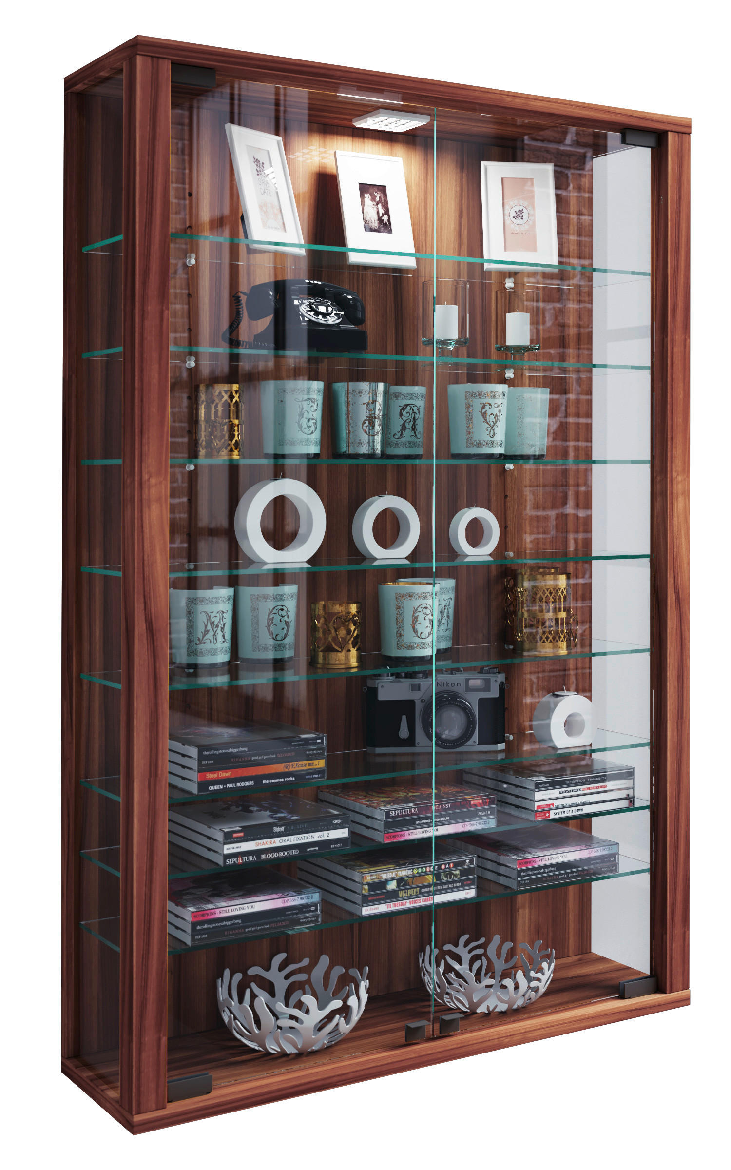 Vitrine Vitrosa Mini nussbaum Nachbildung Holzwerkstoff Glas B/H/T: ca. 59x90x18 cm Vitrosa Mini - nussbaum (59,00/90,00/18,00cm) - VCM Möbel