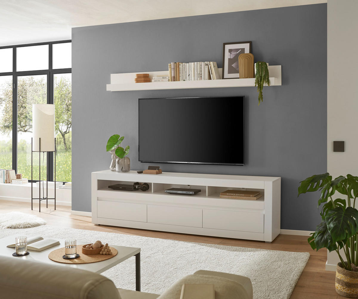 TV-Lowboard Chester weiß matt Eiche Evoke Coast Nachbildung B/H/T: ca. 217x63x42 cm Chester - Eiche/weiß (217,00/63,00/42,00cm)