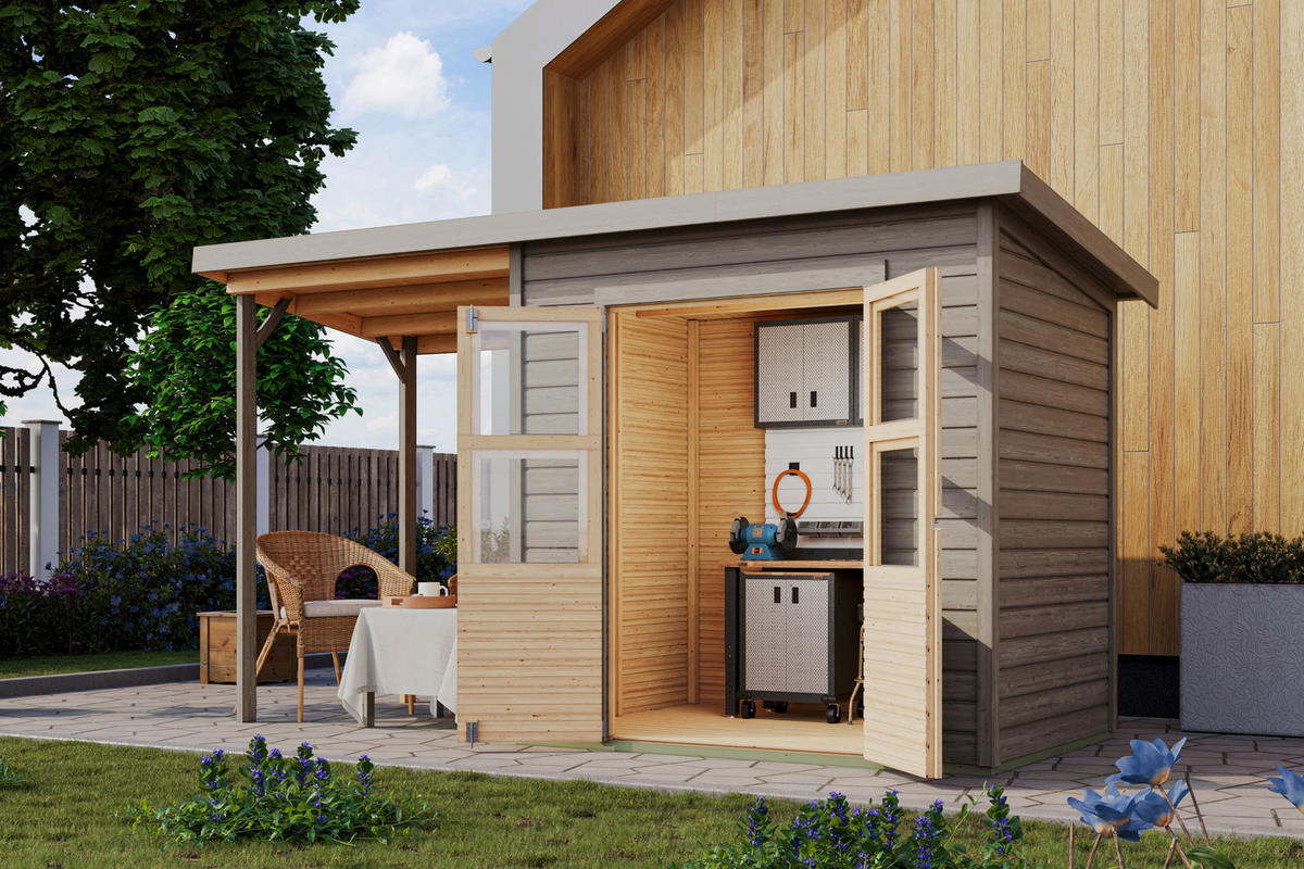 Karibu Gartenhaus Tony 0,5 grau B/H/T: ca. 212x219x154 cm Tony 0,5 - grau (212,00/219,00/154,00cm) - Karibu