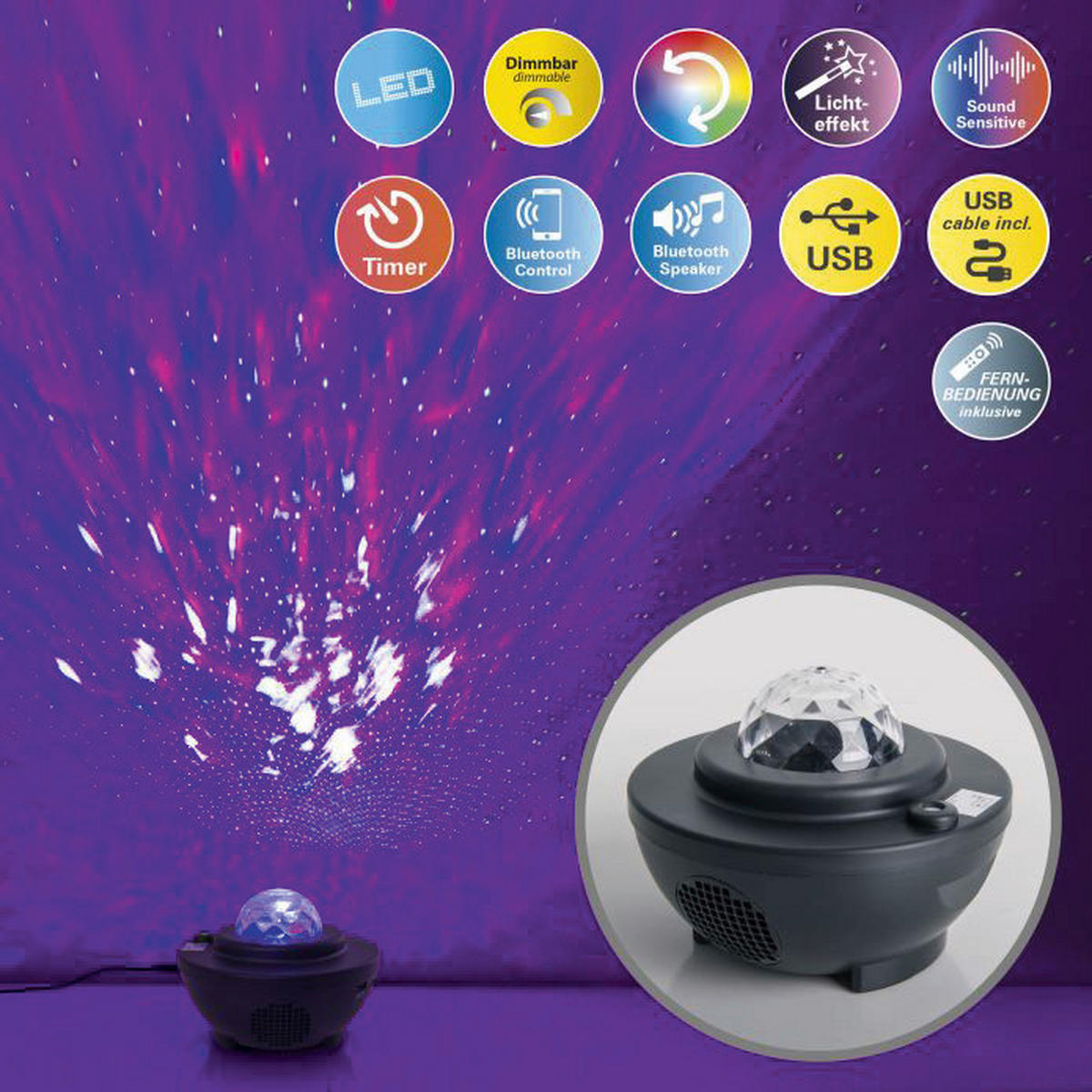 Näve Leuchten Water LED Projector NV5273261 schwarz Kunststoff B/H: ca. 16,2x16,2 cm Athmospheric Galaxy - schwarz (16,20/16,20cm) - Näve Leuchten
