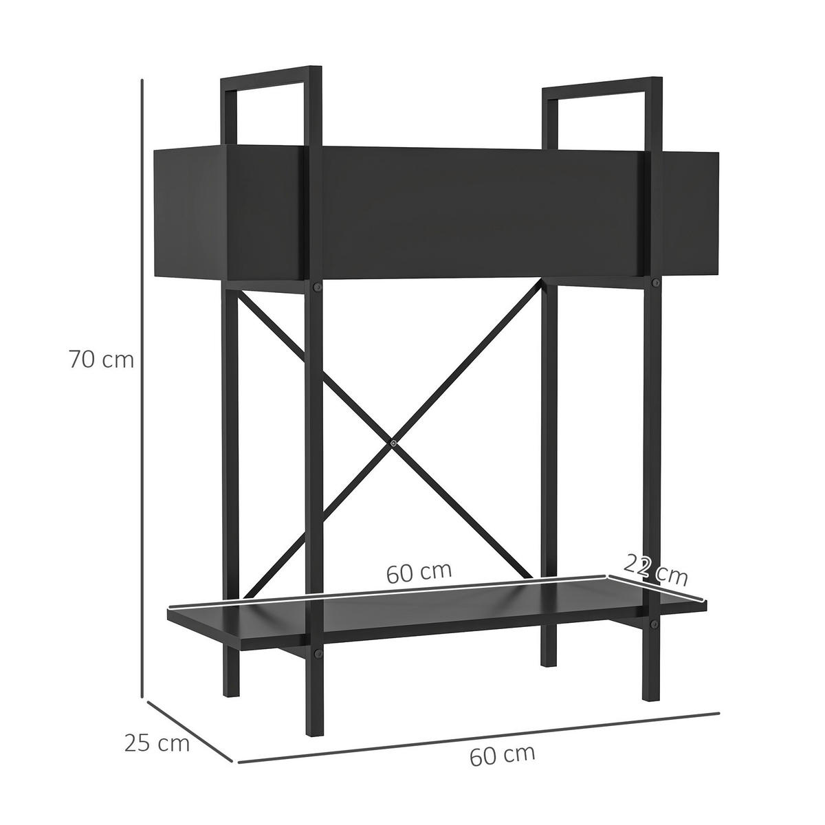 Outsunny Pflanzenständer schwarz Metall B/H/L: ca. 25x70x60 cm Pflanzenständer - schwarz (60,00/25,00/70,00cm) - Outsunny