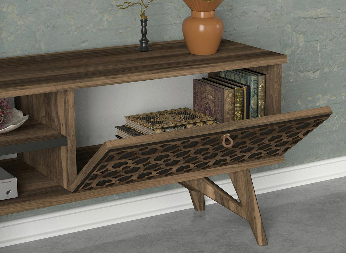 Wohnwand Fina walnuss Nachbildung B/H/T: ca. 150x45,5x30 cm Fina - walnuss (150,00/45,50/30,00cm) - moebel17