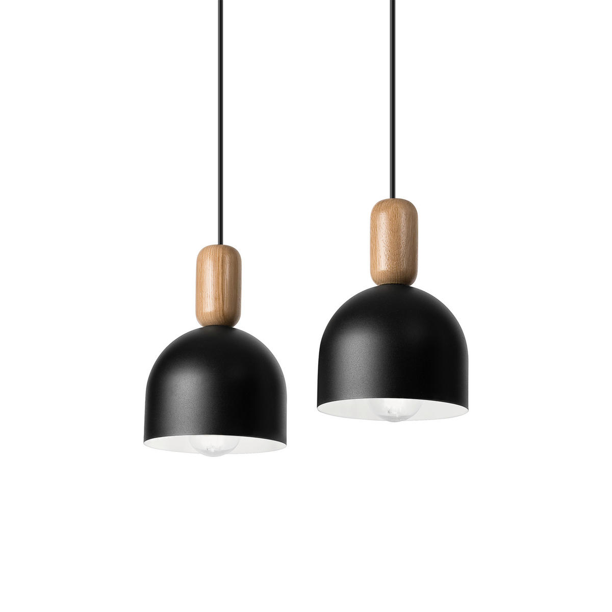 Lamkur Hängeleuchte schwarz Eiche Holz Stahl B/H/L: ca. 15,5x93x41 cm E27 2 Brennstellen Alma - Eiche/schwarz (41,00/15,50/93,00cm) - Lamkur