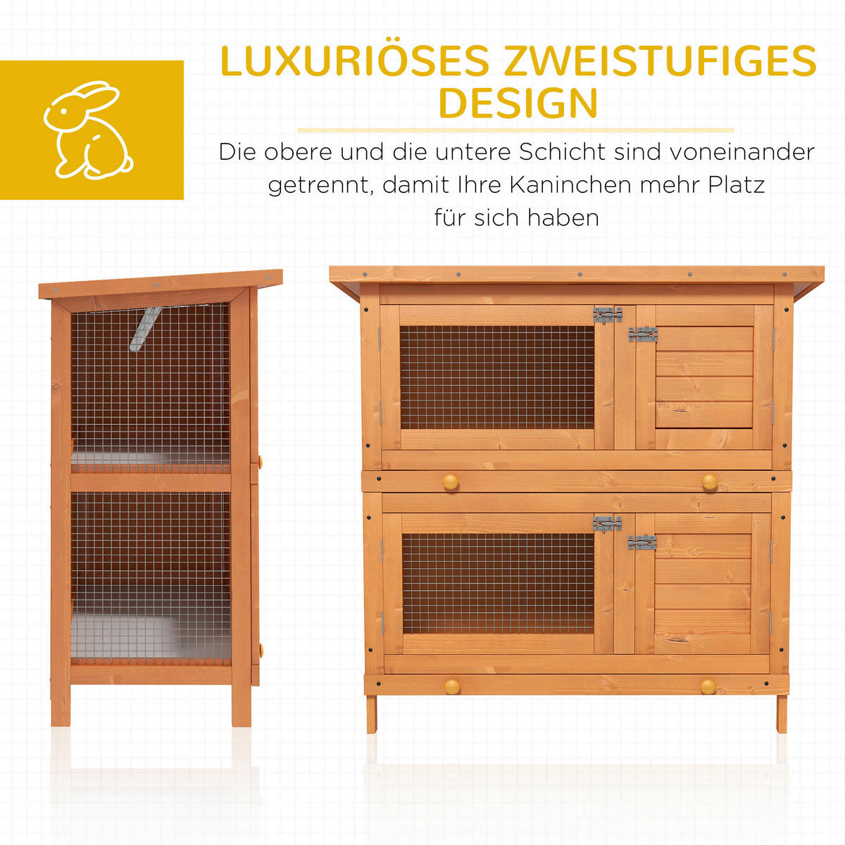 PawHut Kleintierstall grün Holz B/H/L: ca. 45x90x90 cm Kleintierstall - gelb/grün (90,00/45,00/90,00cm) - PawHut