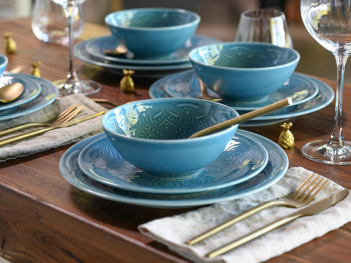 CreaTable Tafelservice Orient Mandala aqua Porzellan 12 tlg. Orient Mandala - aqua - CreaTable