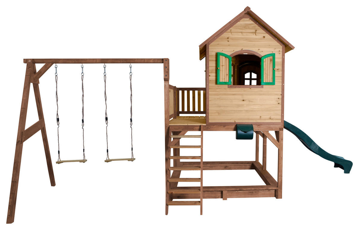 AXI Spielhaus Liam braun B/H/L: ca. 613x291x277 cm Liam - braun/grün (277,00/613,00/291,00cm) - AXI