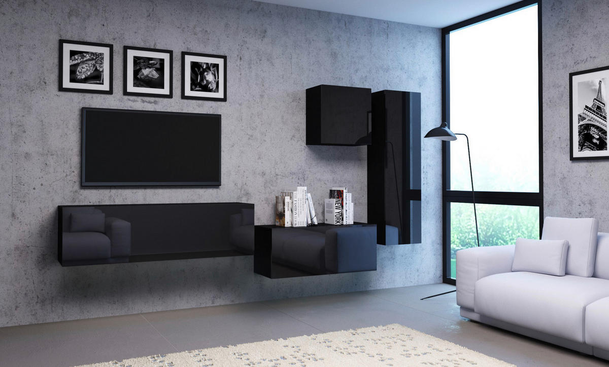 TV-Lowboard VIVIEN schwarz schwarz glanz B/H/T: ca. 140x40x38 cm VIVIEN - schwarz (140,00/40,00/38,00cm) - WIPMEB