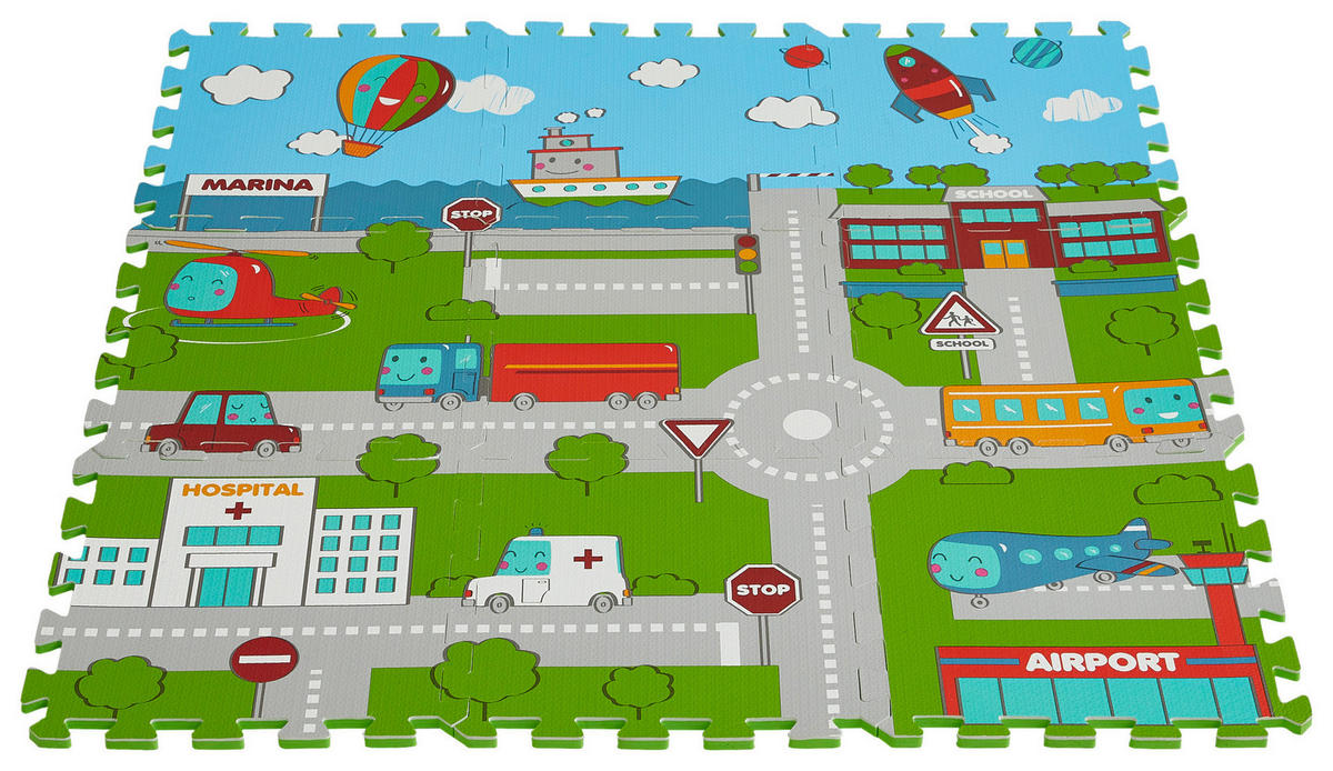 Puzzlematte Straßen bunt B/H/L: ca. 90x1x90 cm Straßen - bunt (90,00/90,00/1,00cm)