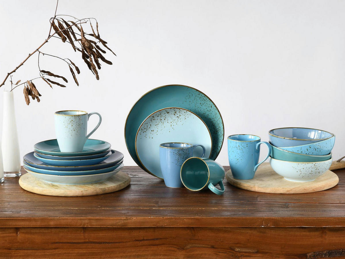 CreaTable Kombiservice Nature Collection Aqua blau Keramik 16 tlg. Nature Collection Aqua - blau - CreaTable