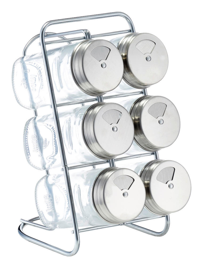 Zeller Gewürzständer-Set silber Glas B/H/L: ca. 15x18x9,3 cm Gewürzständer-Set_7-tlg. - silber (9,30/15,00/18,00cm) - Zeller