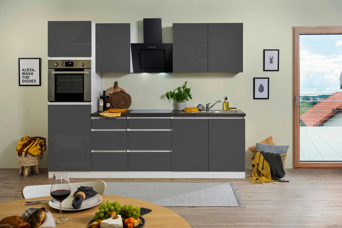 Respekta Küchenblock Premium grau Hochglanz B/H/T: ca. 270x220,5x60 cm Premium - weiß/granit (270,00/220,50/60,00cm) - Respekta