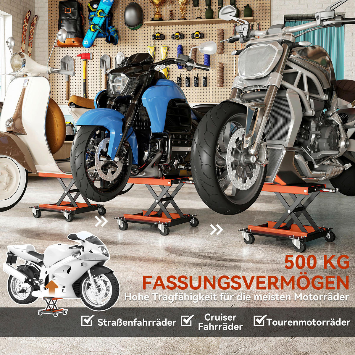 HOMCOM Motorradheber B/H/L: ca. 39,5x13,5x49,5 cm Motorradheber - orange (49,50/39,50/13,50cm) - HOMCOM