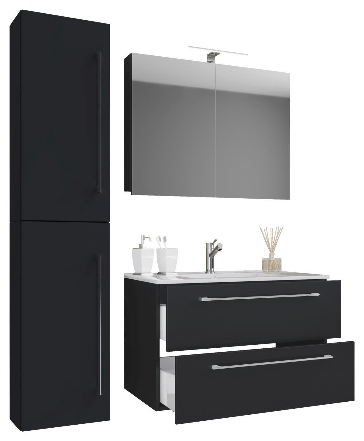 Waschplatz 4tlg-Badinos schwarz B/H/T: ca. 61x52x46,4 cm 4tlg-Badinos - schwarz (61,00/52,00/46,40cm) - VCM Möbel