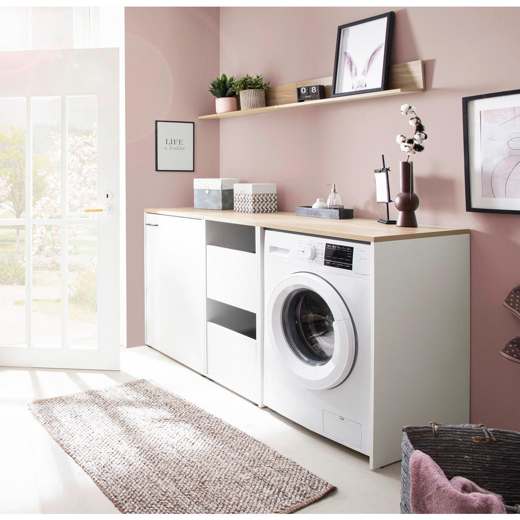 Thumbnail - Unterschrank Solea weiß matt Eiche hell Nachbildung B/H/T: ca. 67,1x190,7x60 cm