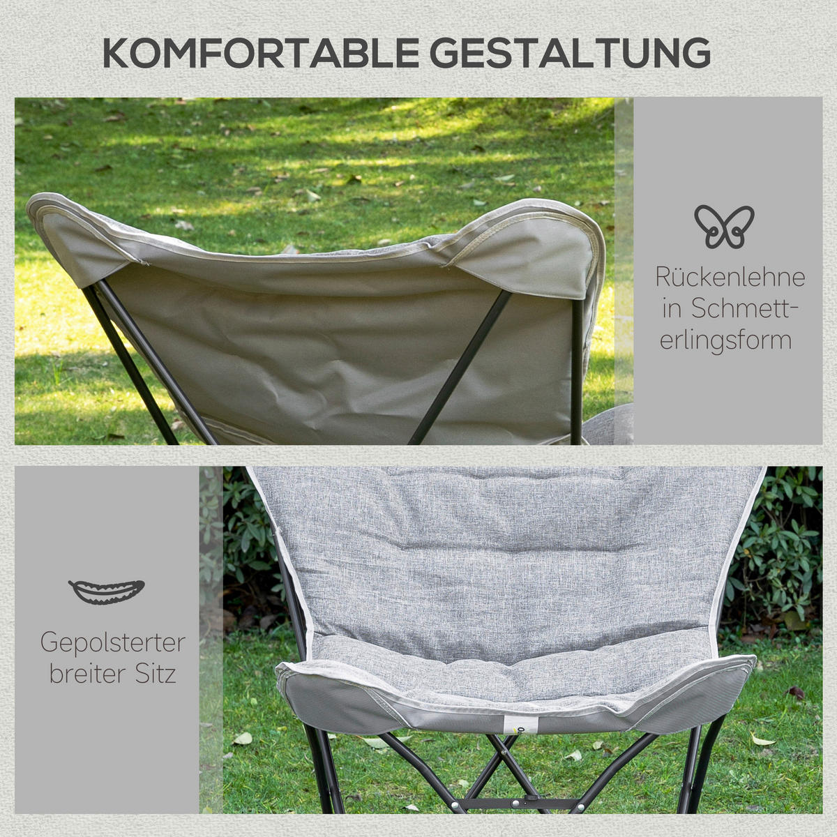 Outsunny Campingartikel B/H/L: ca. 74x88x84 cm Campingstuhl - hellgrau (84,00/74,00/88,00cm) - Outsunny