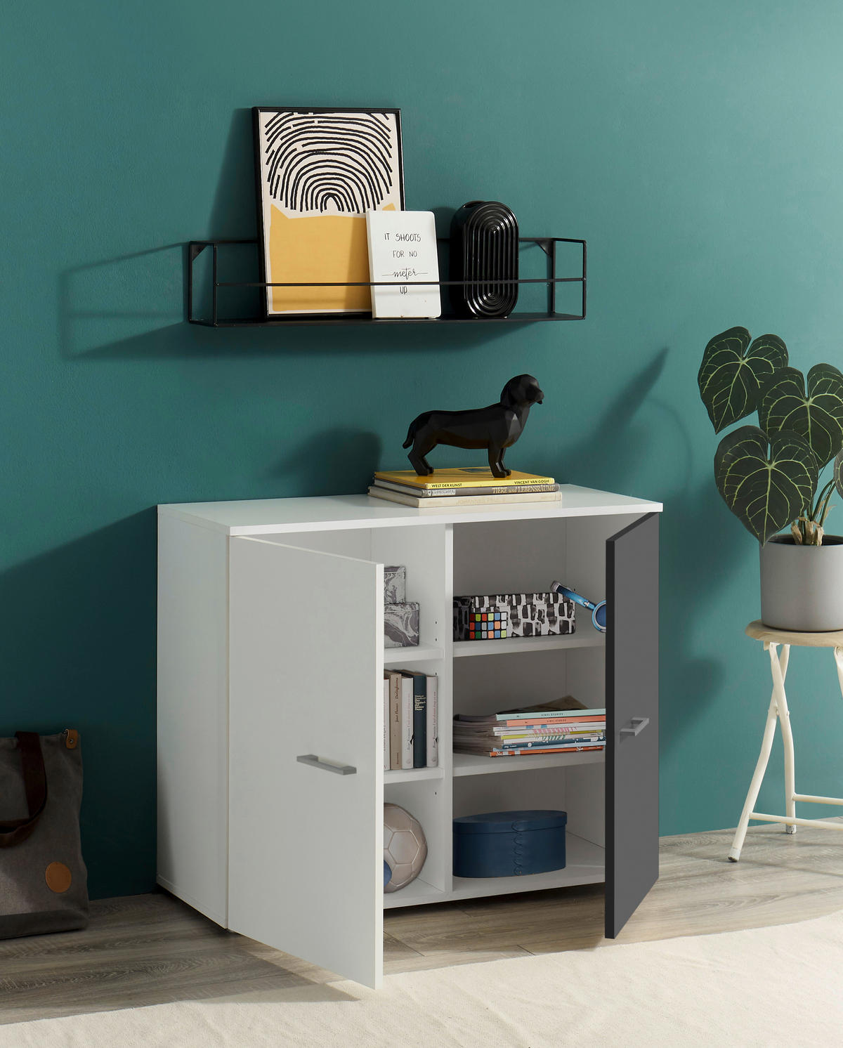 Kommode Alex weiß Graphit B/H/T: ca. 90x75x37 cm Alex - weiß/Graphit (90,00/75,00/37,00cm)