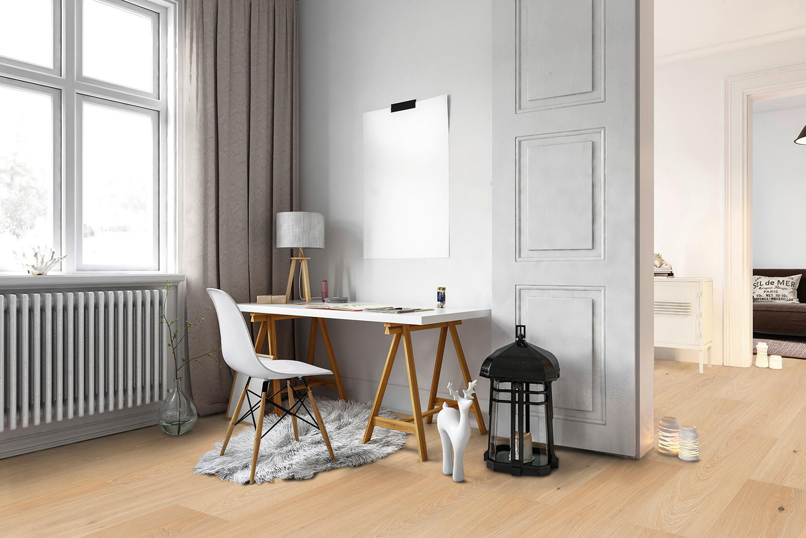 Laminatboden Eiche beige ca. 2,158 m² im Paket  B/L: ca. 28x128,5 cm pro Paket Eiche beige ca. 2,158 m² im Paket - beige (28,00/128,50cm)