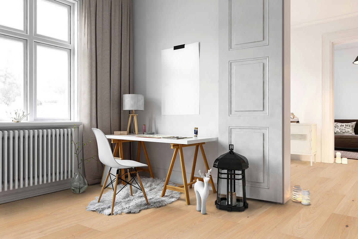 Laminatboden Eiche beige ca. 2,158 m² im Paket  B/L: ca. 28x128,5 cm pro Paket Eiche beige ca. 2,158 m² im Paket - beige (28,00/128,50cm)
