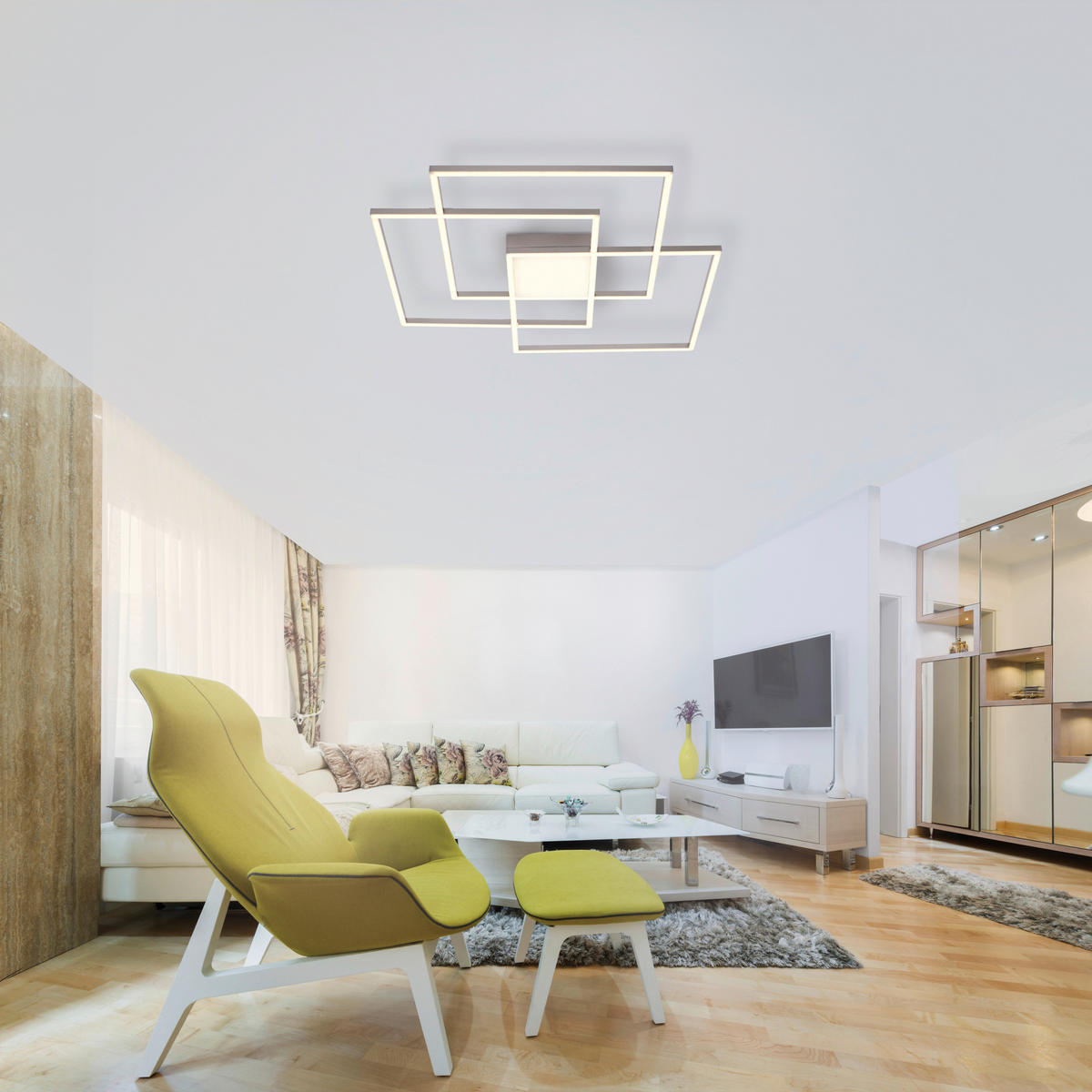 Just Light LED-Deckenleuchte AMIN 14713-55 stahlfarbig Edelstahl Kunststoff Aluminium B/H/T: ca. 75x6x75 cm 4 Brennstellen ASMIN - stahlfarbig (75,00/6,00/75,00cm) - Just Light