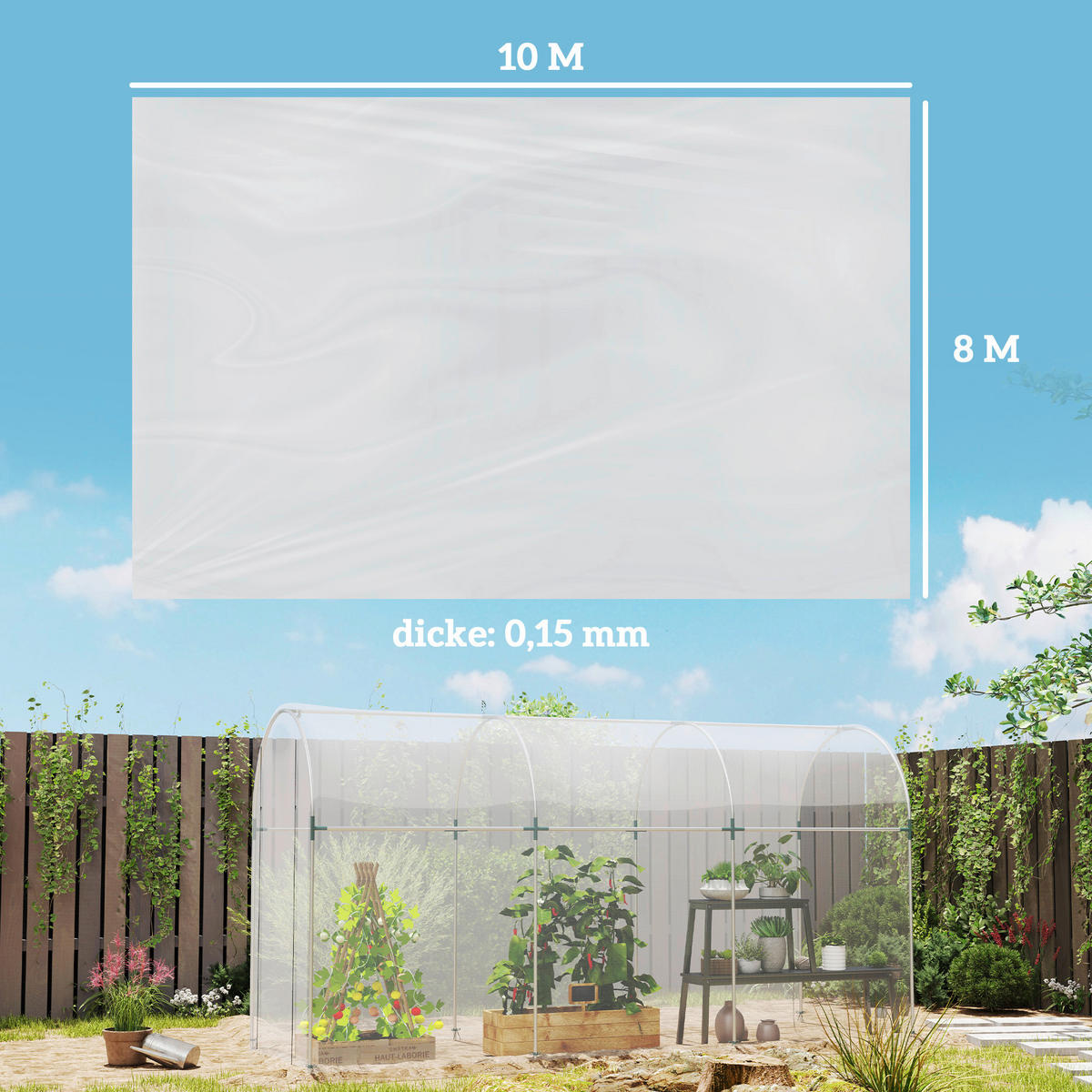 Outsunny Gewächshausfolie B/H/L: ca. 800x1x1000 cm Gewächshausfolie - transparent (1000,00/800,00/1,00cm) - Outsunny