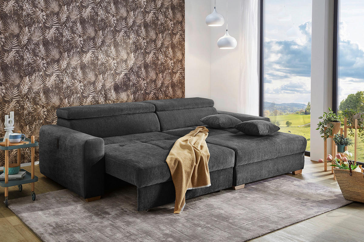 Ecksofa dunkelgrau Flachgewebe B/H/T: ca. 277x109x187 cm Slider_Ecksofa - Eiche/dunkelgrau (277,00/109,00/187,00cm)