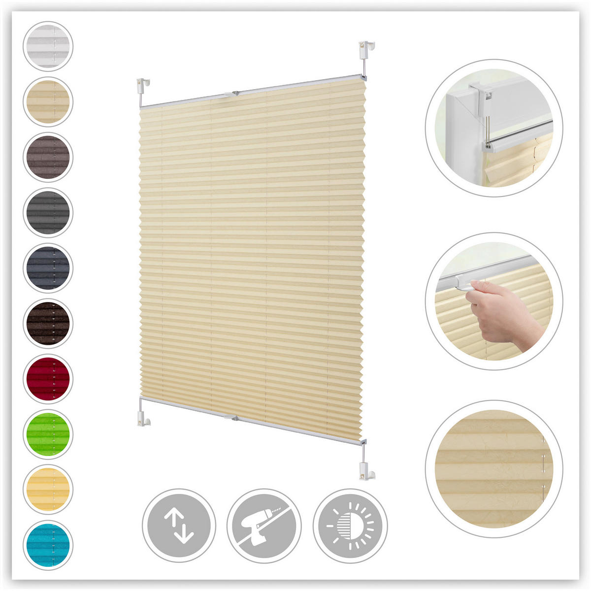 Spannplissee creme B/L: ca. 95x130 cm Plissee_Klemmfix - creme (95,00/130,00cm) - LICHTBLICK