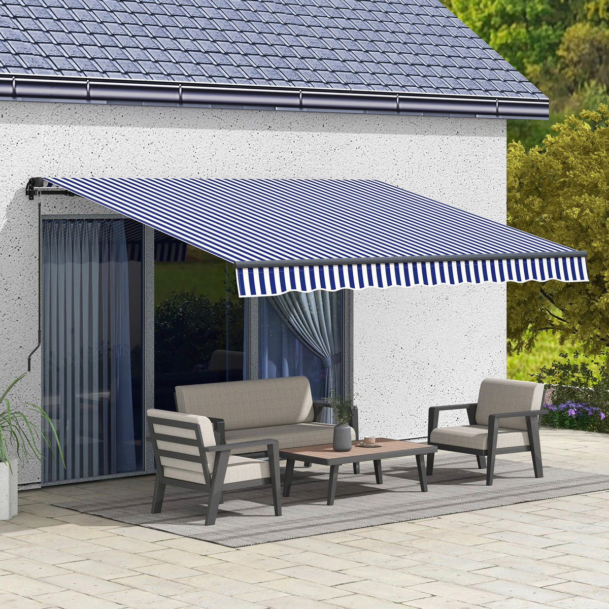 Markise blau B/H: ca. 290x350 cm Markise - blau/weiß (290,00/350,00cm) - Outsunny