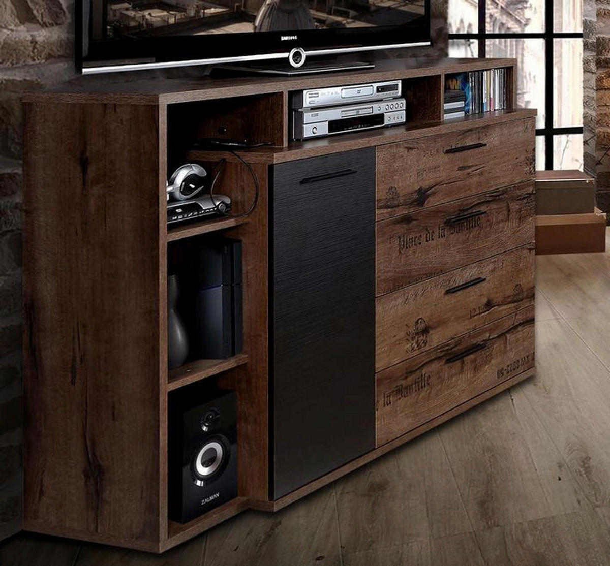 Sideboard  schlamm schwarz Eiche Nachbildung B/H/T: ca. 153,1x98,5x41,3 cm Jacky_Sideboard - Eiche/schlamm (153,10/98,50/41,30cm)