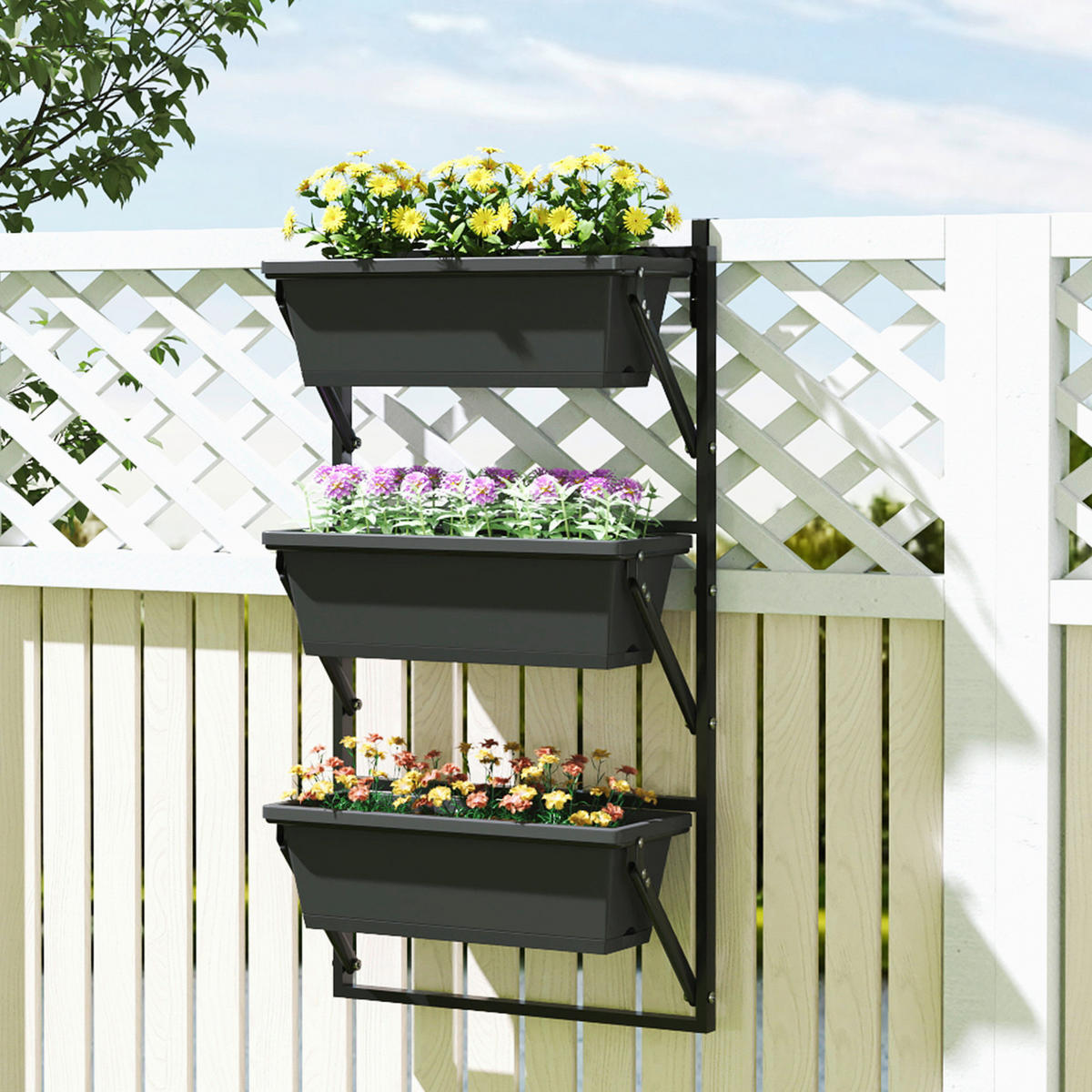 Outsunny Pflanzentopf Set dunkelgrau Kunststoff B/H/L: ca. 42x100x56 cm Pflanzentopf Set - dunkelgrau (56,00/42,00/100,00cm) - Outsunny