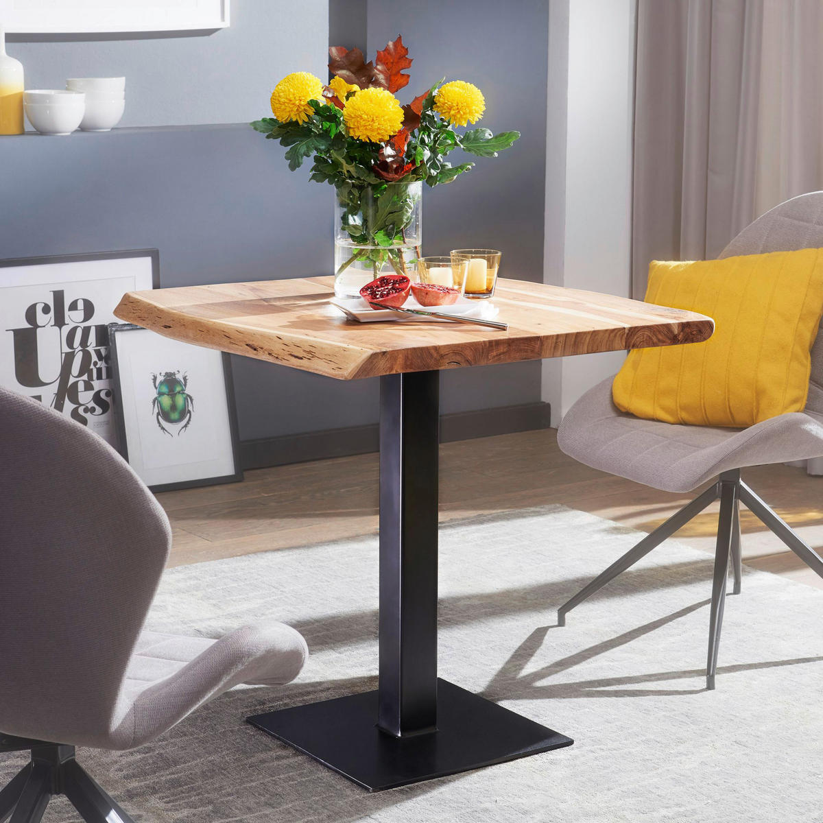 Esstisch natur schwarz pulverbeschichtet B/H/T: ca. 80x75x75 cm Esszimmertisch - natur/schwarz (80,00/75,00/75,00cm) - Wohnling