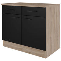 Unterschrank Capri schwarz matt B/H/T: ca. 100x85x60 cm Capri - schwarz/Oak (100,00/85,00/60,00cm) - Flex-Well