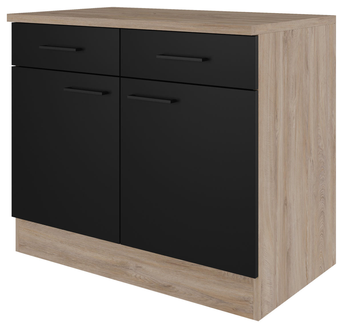 Unterschrank Capri schwarz matt B/H/T: ca. 100x85x60 cm Capri - schwarz/Oak (100,00/85,00/60,00cm) - Flex-Well