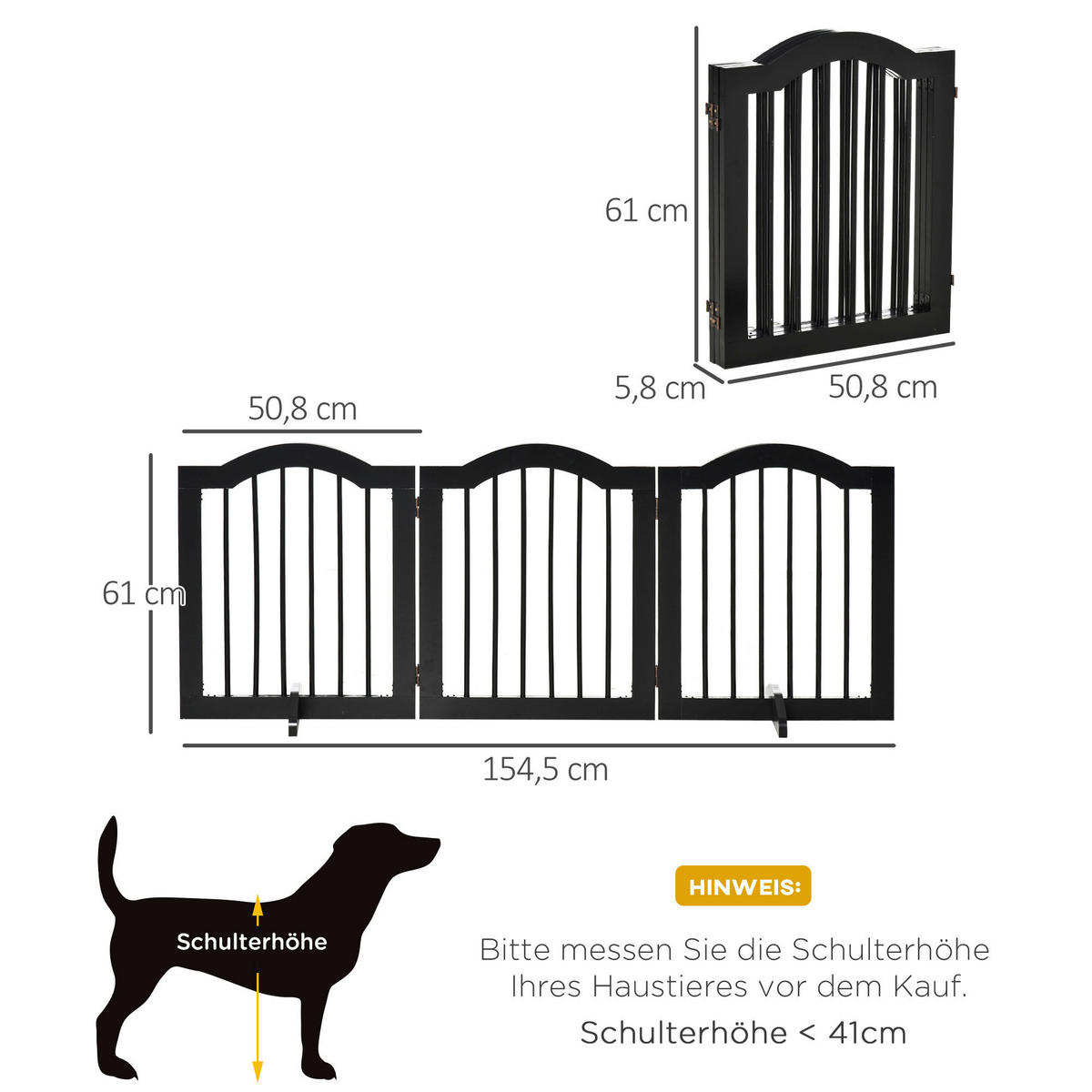 PawHut Hunde-Schutzgitter schwarz Polypropylen B/H/L: ca. 29,5x154,5x61 cm Hunde-Absperrgitter - schwarz (61,00/29,50/154,50cm) - PawHut