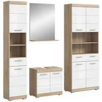Badezimmer-Set Lambada Eiche Sonoma Nachbildung weiß Hochglanz B/H/T: ca. 186x191x34 cm Lambada - Eiche/weiß (186,00/191,00/34,00cm) - xonox.home