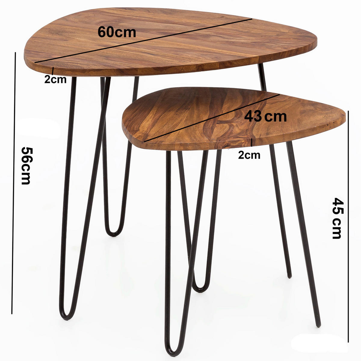 Beistelltisch 2er-Set natur schwarz Echtholz Eisen 2er-Set - natur/schwarz - Wohnling