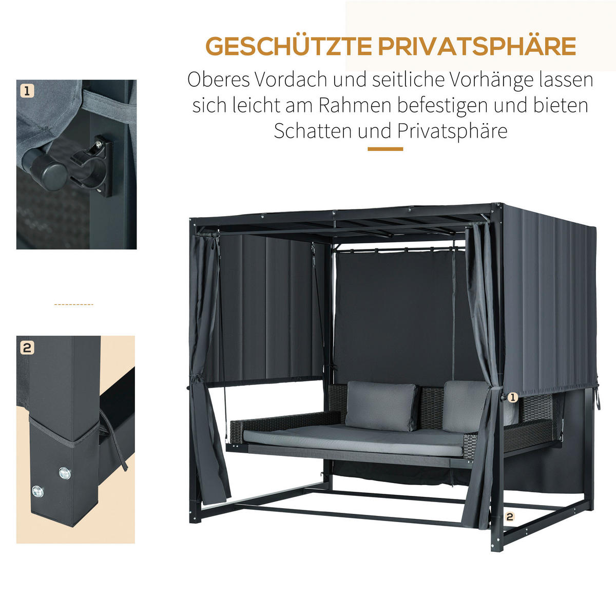 Outsunny Hollywoodschaukel mit Pergola dunkelgrau Polyethylen B/H/L: ca. 180x210x235 cm Hollywoodschaukel_mit_Pergola - dunkelgrau (235,00/180,00/210,00cm) - Outsunny