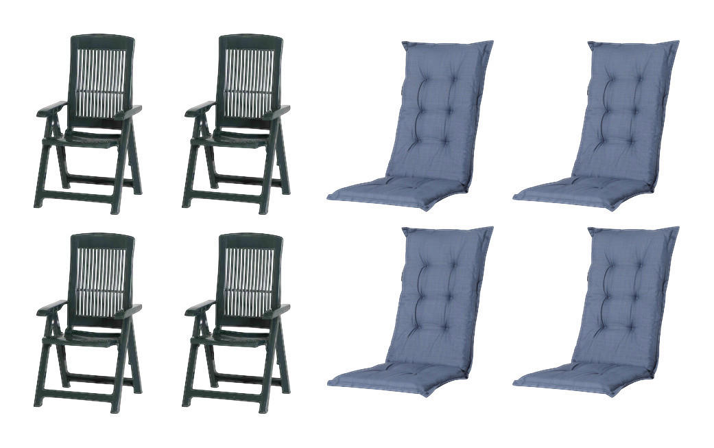 PROGARDEN,MADISON Klappsessel Set + Auflagen Tampa grün Kunststoff B/H/L: ca. 61x109x60 cm Tampa - grün (60,00/61,00/109,00cm) - PROGARDEN,MADISON