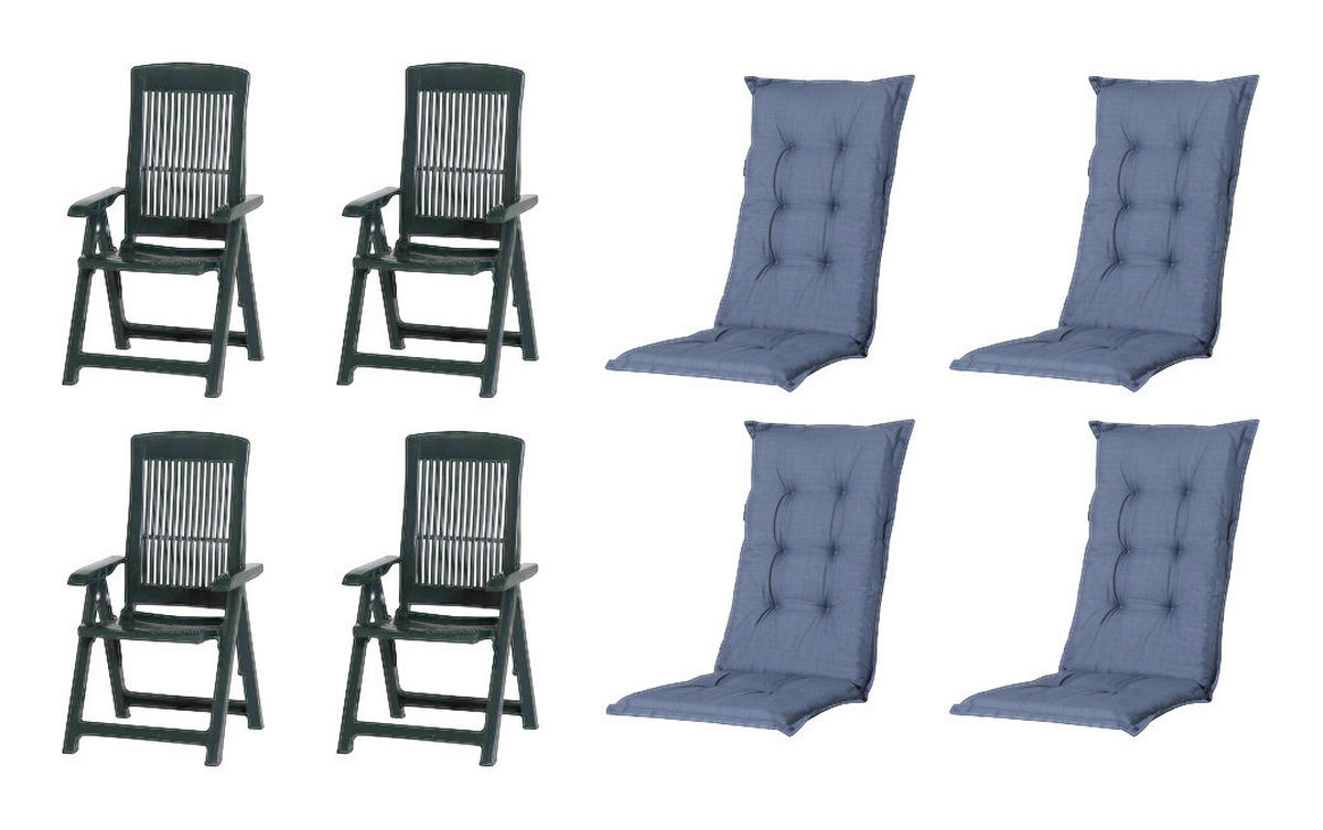 PROGARDEN,MADISON Klappsessel Set + Auflagen Tampa grün Kunststoff B/H/L: ca. 61x109x60 cm Tampa - grün (60,00/61,00/109,00cm) - PROGARDEN,MADISON