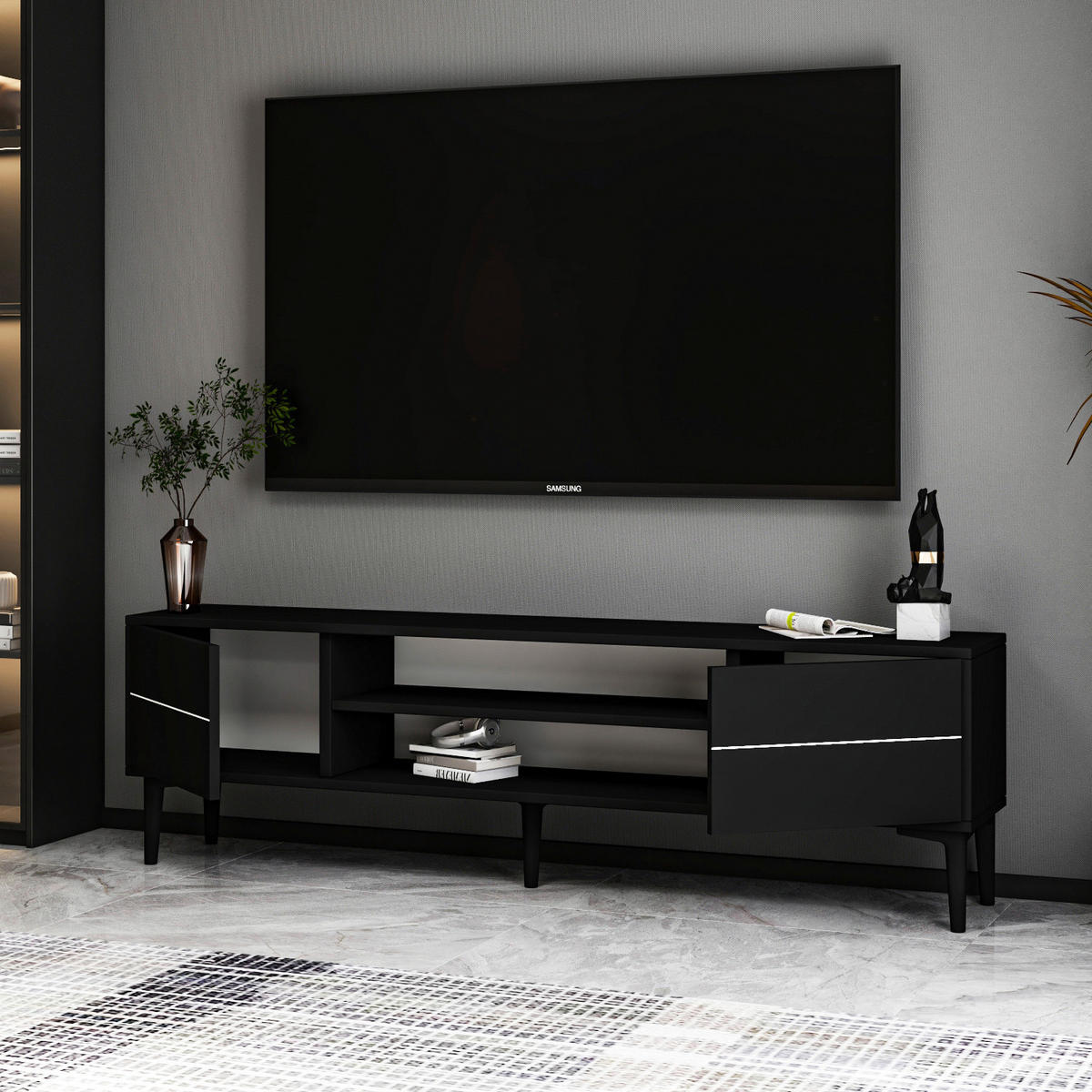 TV-Lowboard Aragon schwarz B/H/T: ca. 140x29,6x44 cm Aragon - schwarz (140,00/29,60/44,00cm) - moebel17