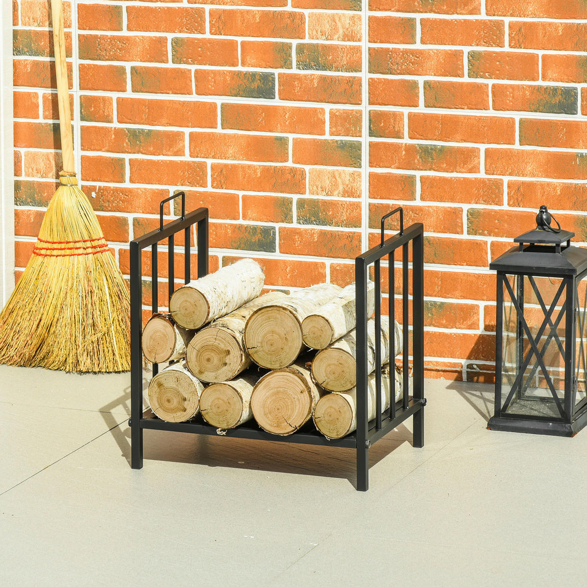 Outsunny Windfluss und hält das Holz trocken schwarz B/H/L: ca. 33x46x42 cm Kaminholzständer 842-209 - schwarz (42,00/33,00/46,00cm) - Outsunny
