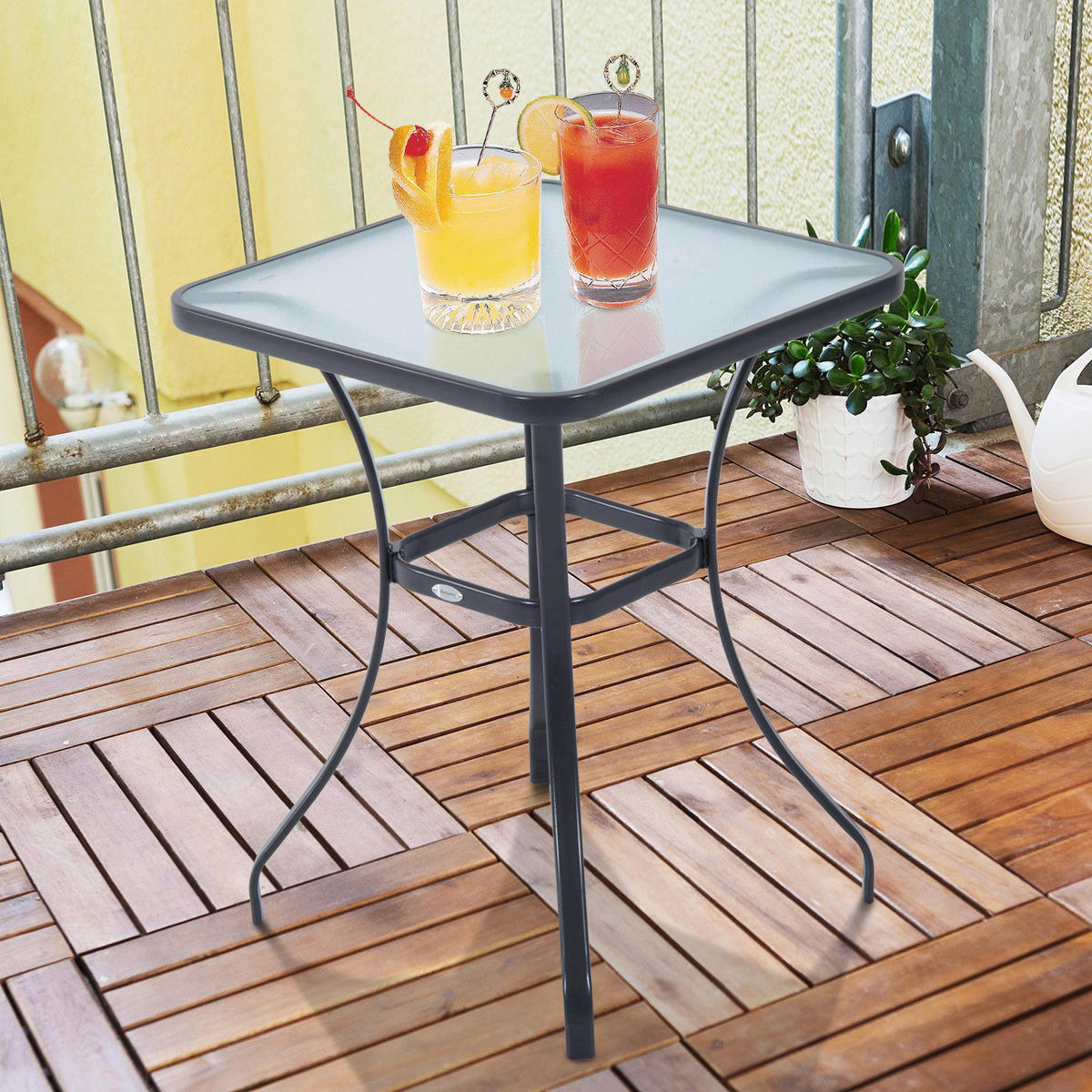 Outsunny Glastisch schwarz Metall B/H/L: ca. 68,5x84x68,5 cm Glastisch - schwarz (68,50/68,50/84,00cm) - Outsunny